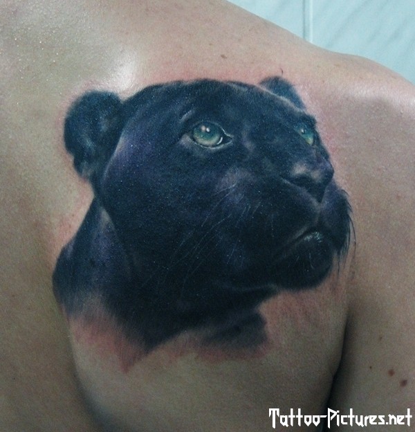 Black Panther Head Tattoo On Man Chest