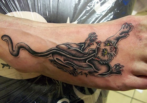 Black Panther Tattoo On Right Foot