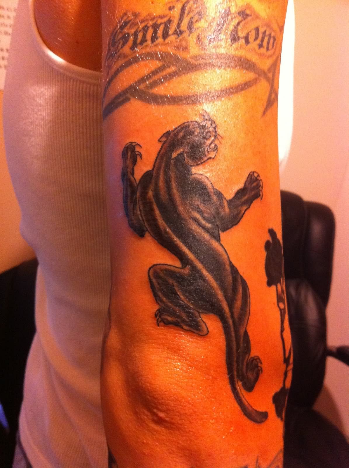 Black Panther Tattoo On Right Half Sleeve
