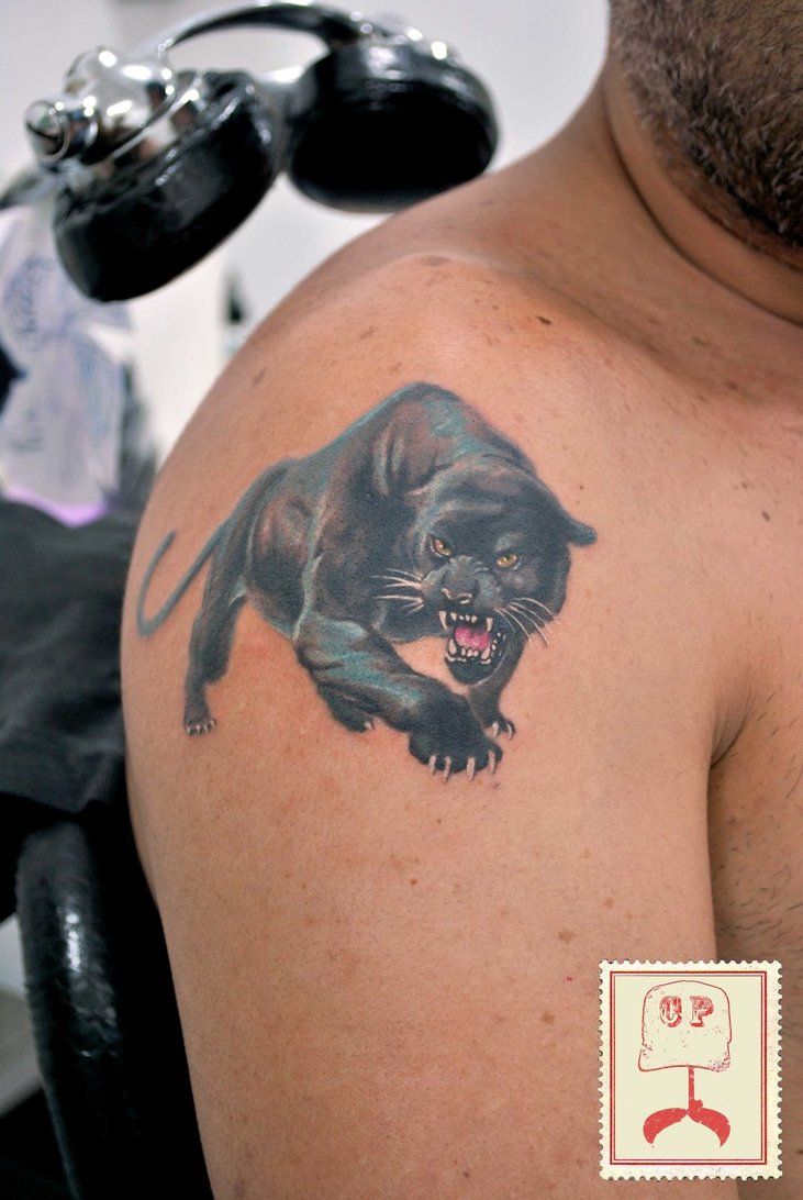 Black Panther Tattoo On Right Shoulder
