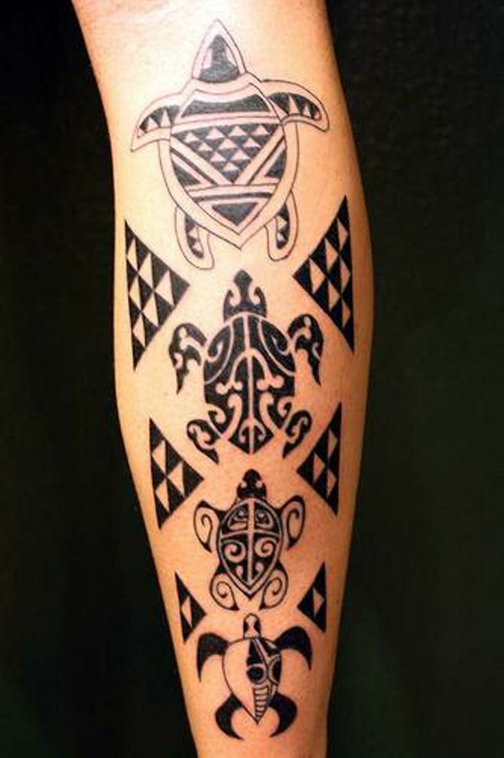 Black Polynesian Turtle Tattoos On Back Legs