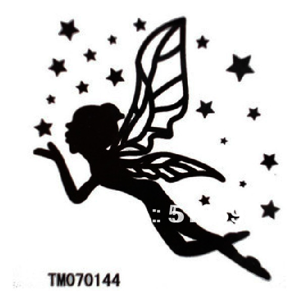 Black Stars And Flying Fairy Tattoo Design