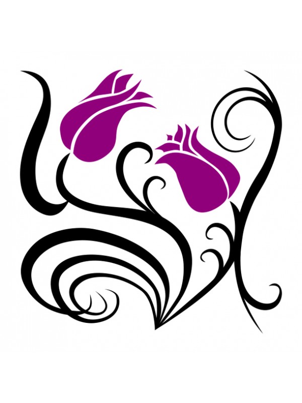 Black Tribal And Purple Tulip Flowers Tattoo Design