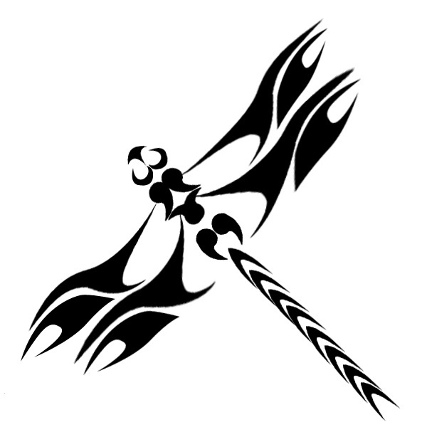 Black Tribal Dragonfly Tattoo Design Sample
