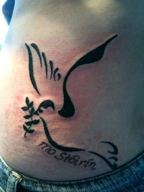 Black Tribal Outline Dove Tattoo On Lower Back