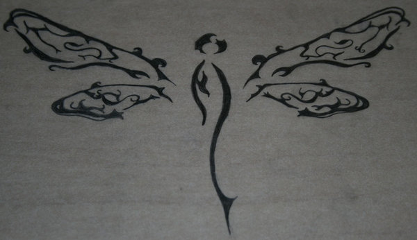Black Tribal Outline Dragonfly Tattoo Design