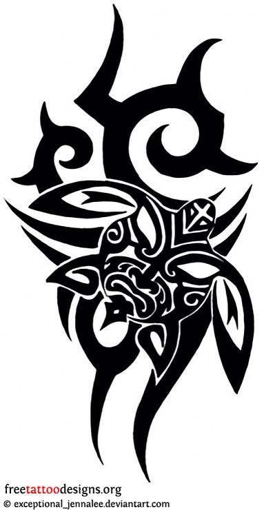 Black Tribal Polynesian Turtle Tattoo Design