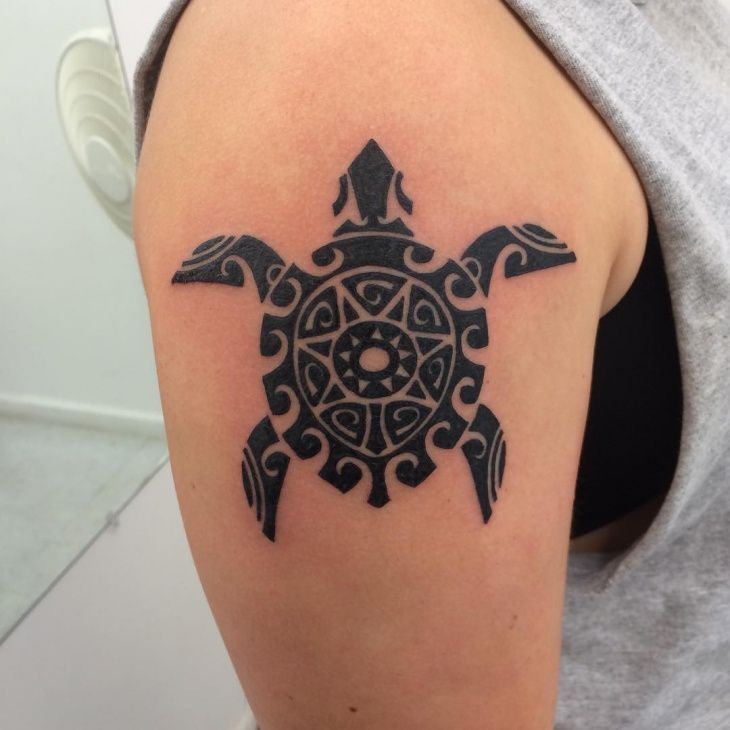 Black Turtle Tattoo On Right Shoulder