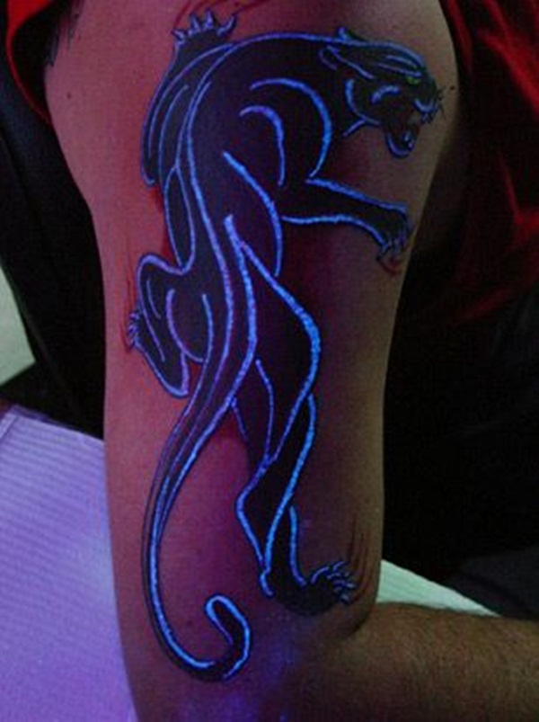 Black light Panther Tattoo On Right Half Sleeve