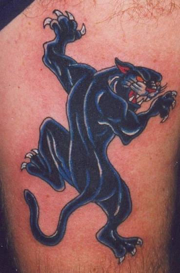 Blue And Black Angry Panther Tattoo