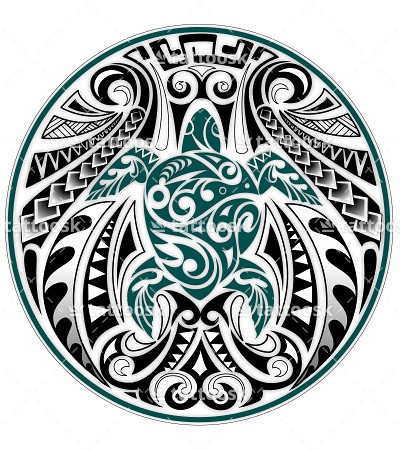 Blue And Black Ink Tribal Polynesian Turtle Tattoo Design