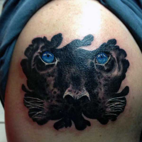 Blue Eyes Panther Tattoos On Shoulder