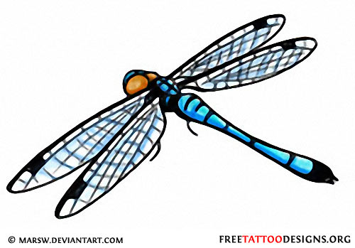 Blue Ink Dragonfly Tattoo Design