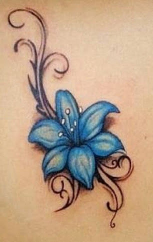 Blue Lily Flower Tattoo Idea