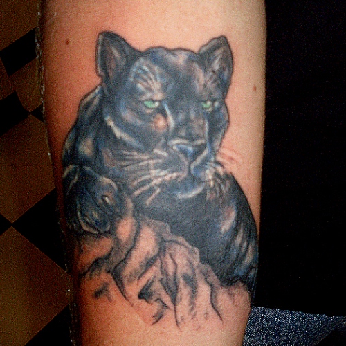 Blue Panther Tattoo On Arm Sleeve