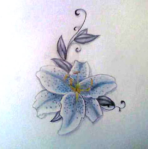 Blue Small Lily Tattoo Design