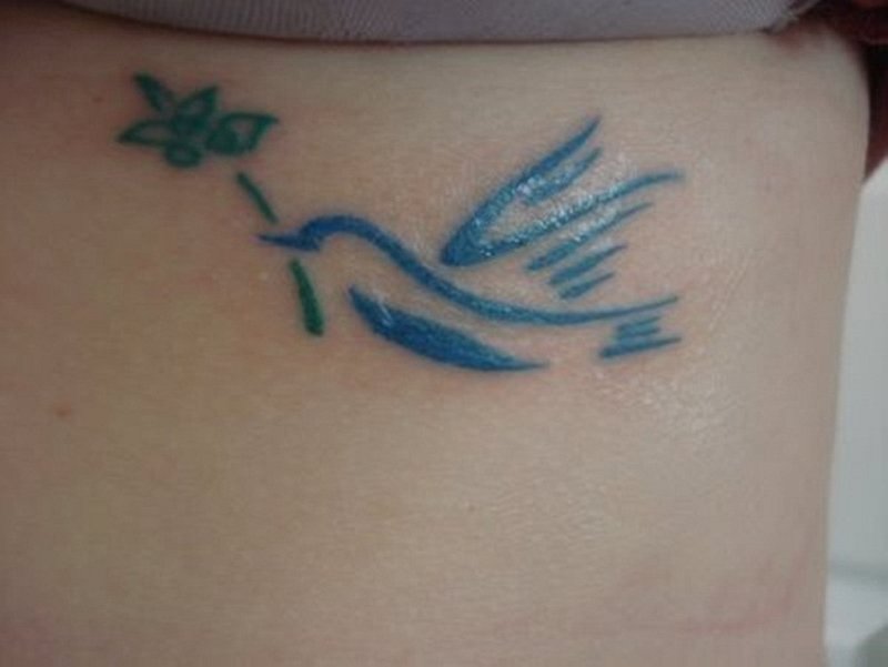 Blue Tribal Peace Dove Tattoo On Rib Side