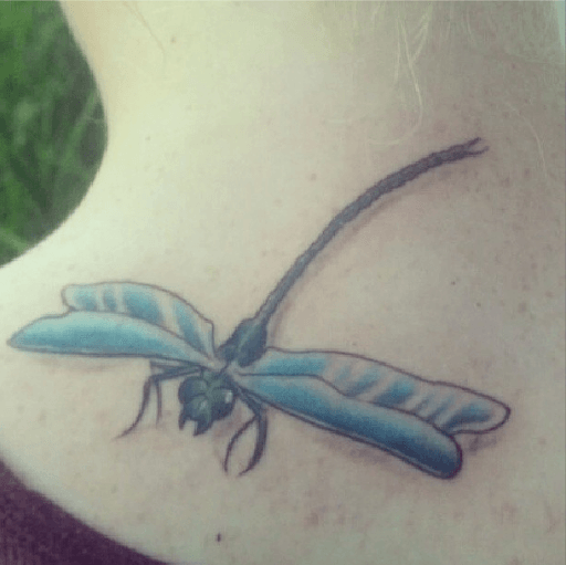 Blue Wings Dragonfly Tattoo On Back