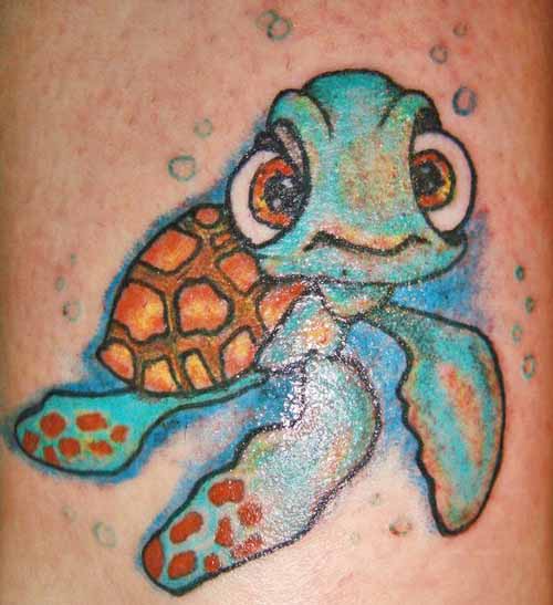 Blue and Brown Turtle Tattoo