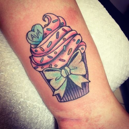 Bow Simple Cupcake Tattoo On Arm