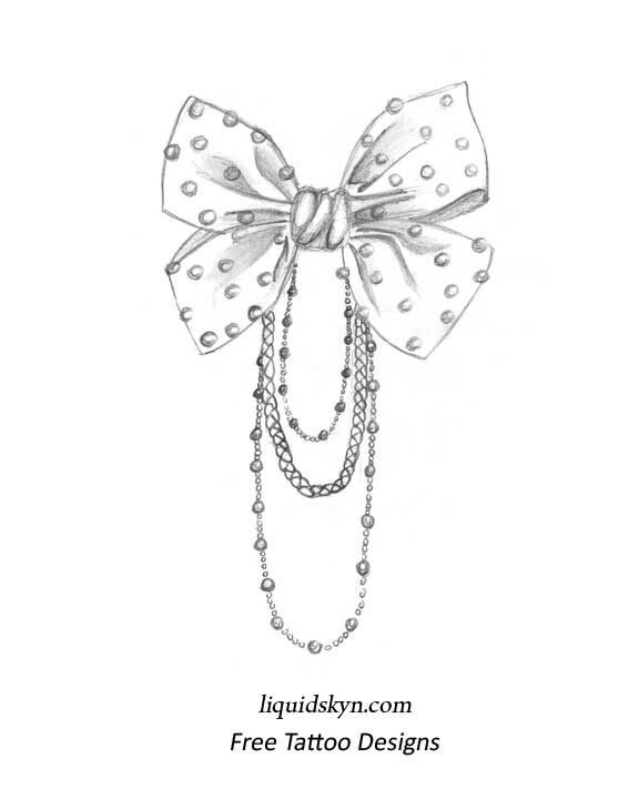 Bow With Hanging Jewels Tattoo Design
