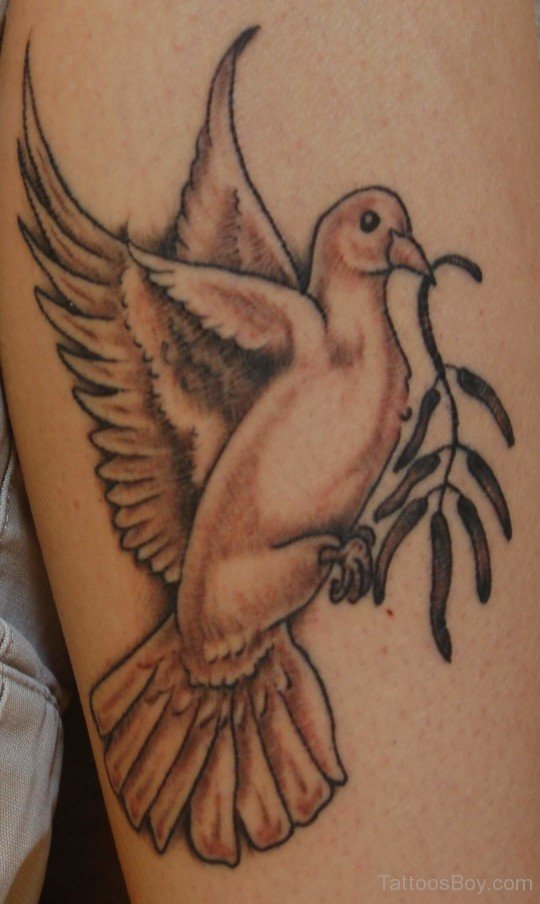 Brown Ink Dove Tattoo On Arm Sleeve