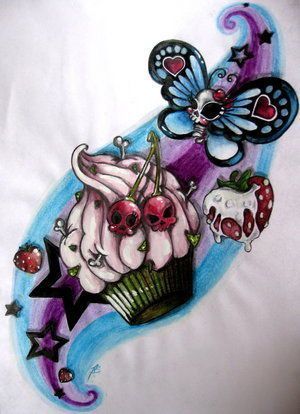 Butterfly And Cupcake Tattoo Design