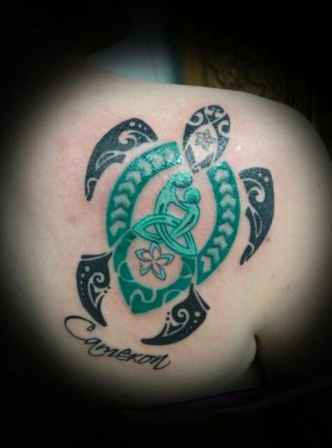 Celtic Knot Turtle Tattoo On Right Back Shoulder