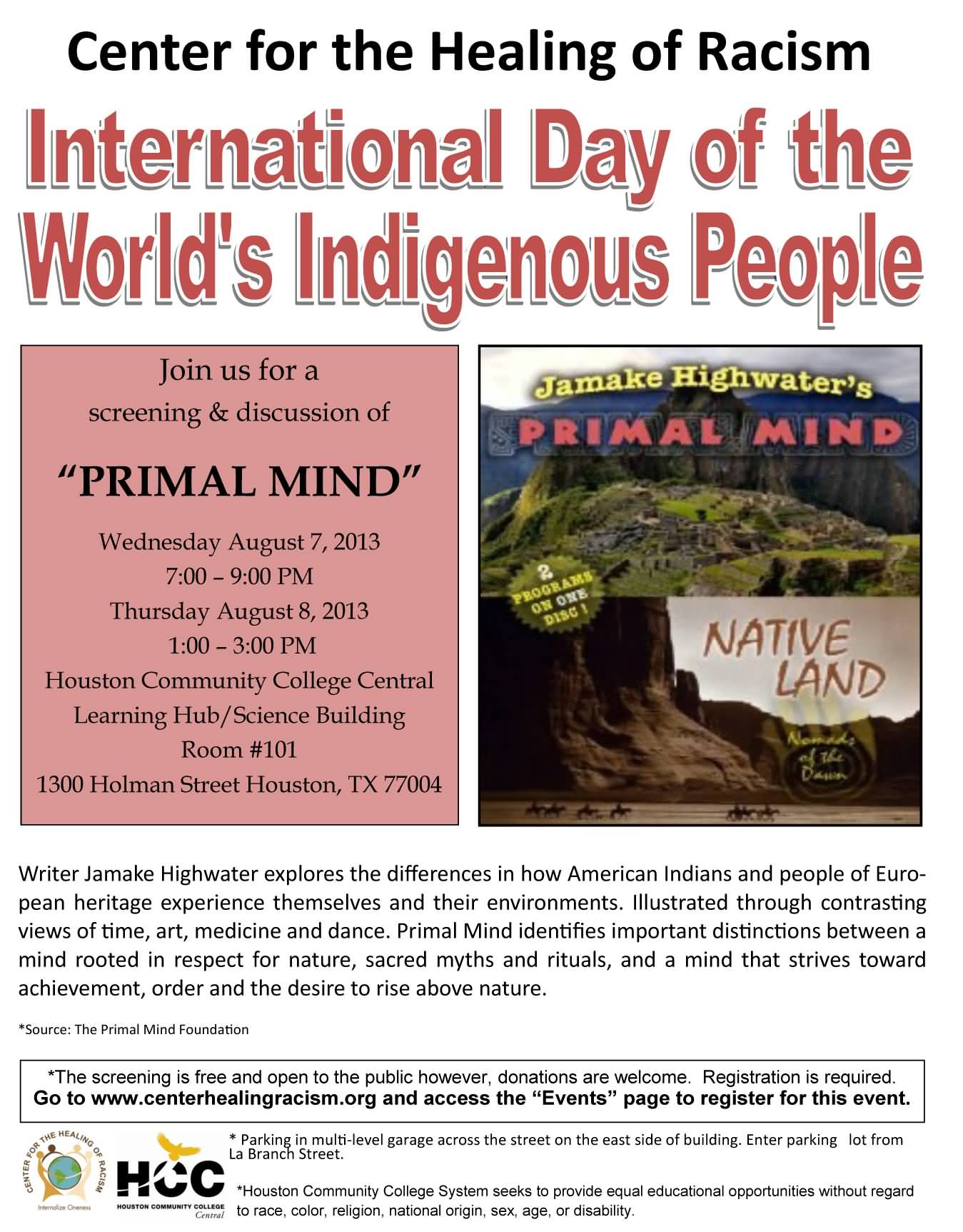 Center For The Healing Of Racism International Day of the World’s Indigenous People Poster