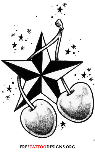 Cherries And Nautical Star Tattoo Design