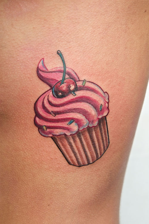Cherry Realistic Cupcake Tattoo On Side Rib
