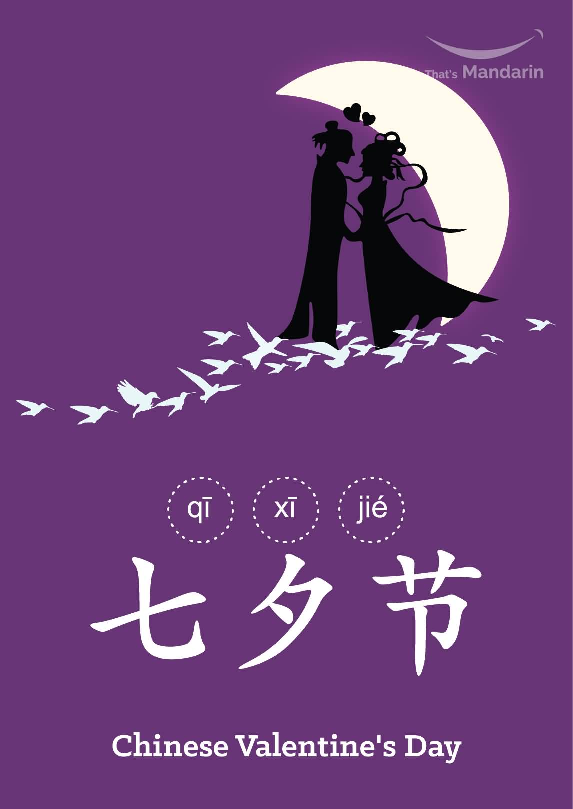 Chinese Valentine's Day Crow With Moon And Stars Card