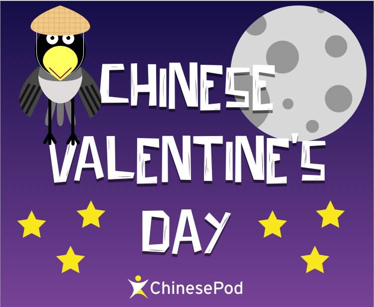 Chinese Valentine's Day Crow With Moon And Stars Card