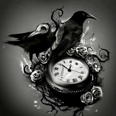 Clock And Raven Tattoo Design