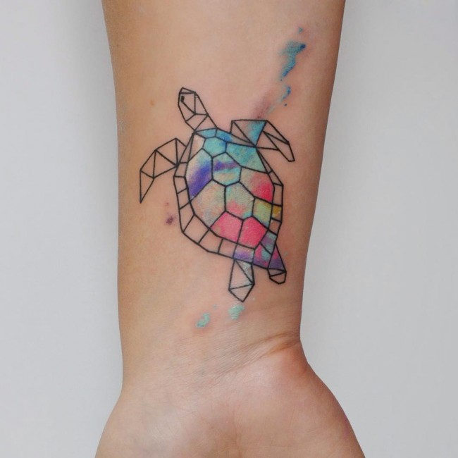 Color Ink Turtle Tattoo On Wrist