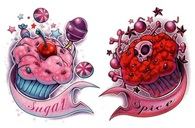 Colored Cupcakes Tattoos Designs