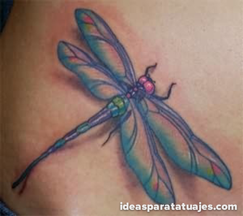 Colored Dragonfly Tattoo On Right Hip