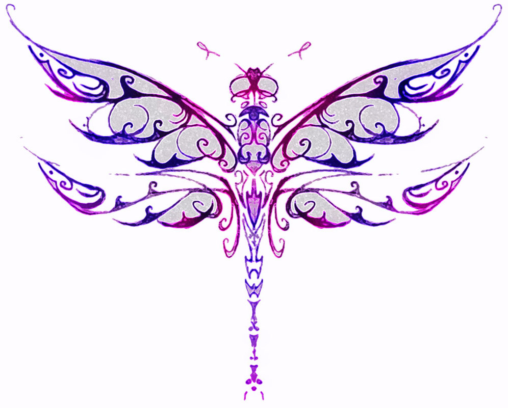 Colored Tribal Dragonfly Tattoo Design