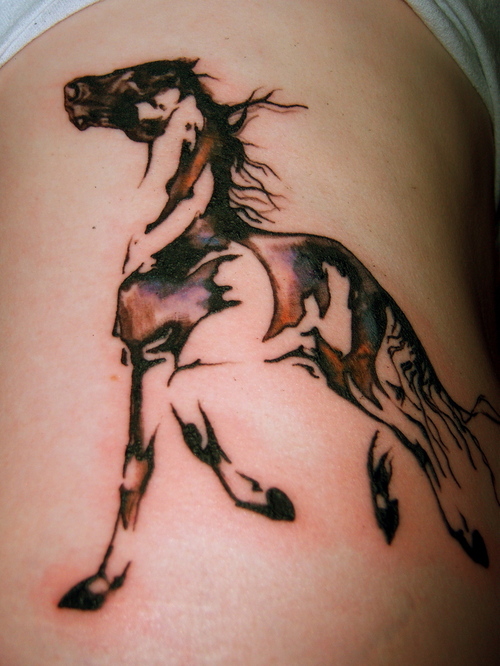 Colorful 3D Horse Tattoo On Side Rib