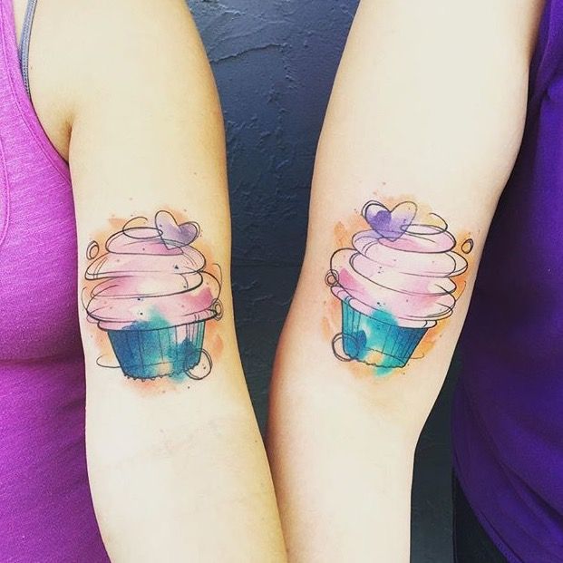 Colorful Cupcake Tattoos On Bicep