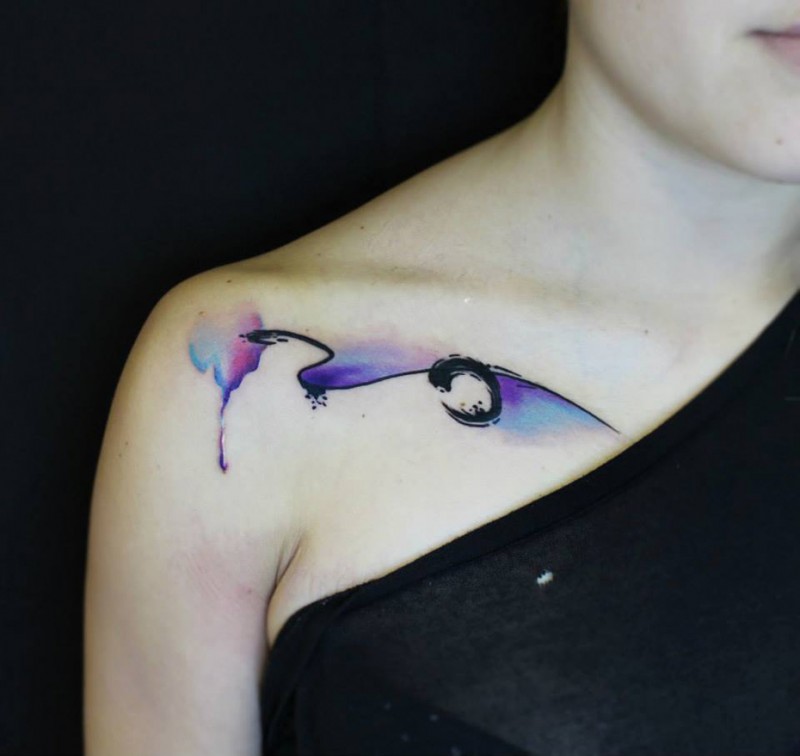 Colorful Tulip Flowers Tattoo On Front Shoulder