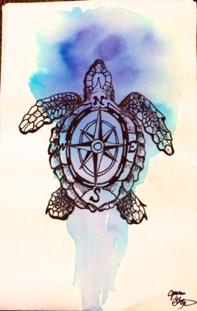 Compass In Sea Turtle Tattoo Design
