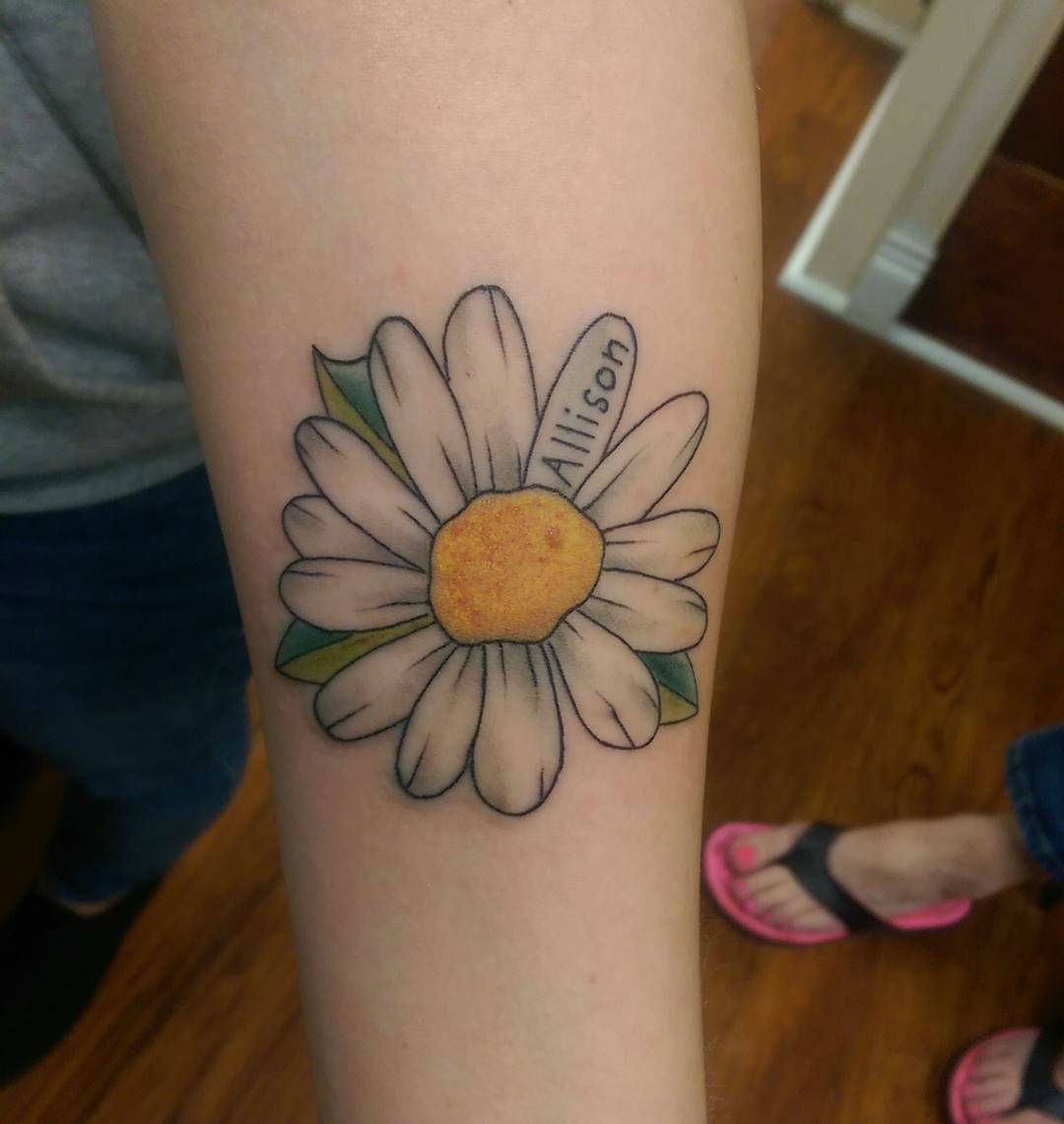 Cool Daisy Flower Tattoo On Left Forearm