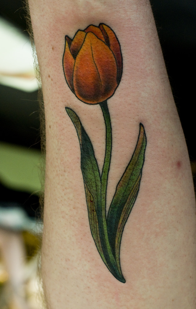 Cool Tulip Flower Tattoo On Forearm