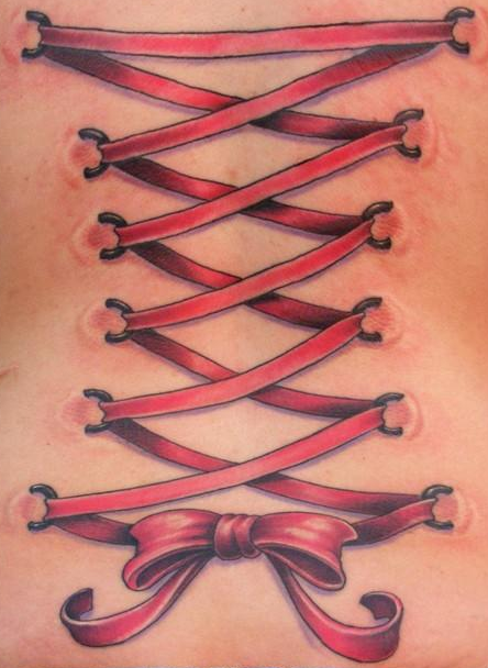 Corset Bow Tattoo On Back