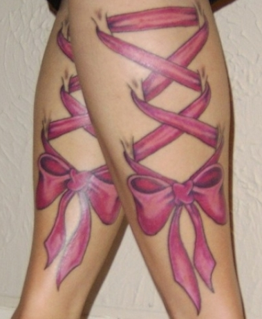 Corset Pink Bow Tattoos On Back Legs
