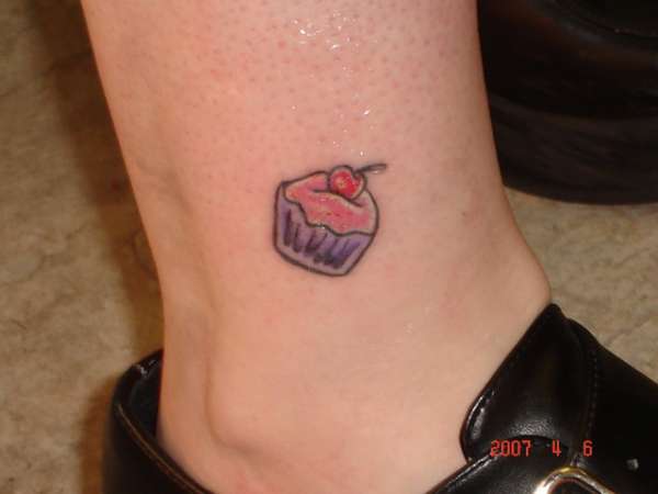 Cupcake Tattoo On Girl Ankle