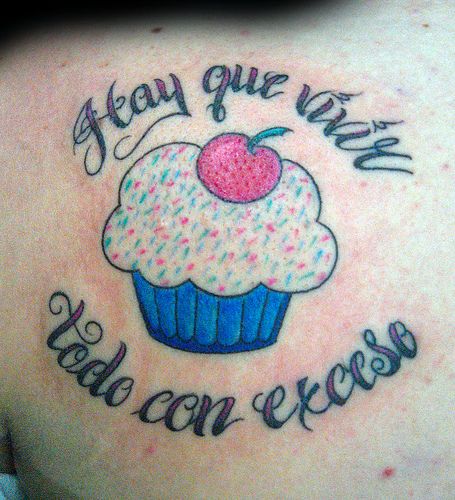 Cupcake Tattoo On Left Back Shoulder