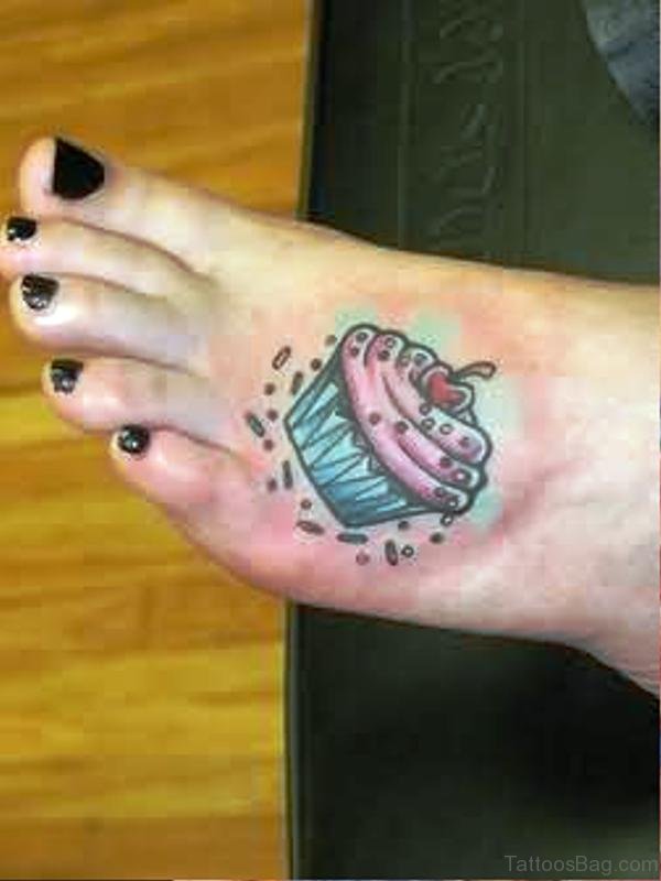 Cupcake Tattoo On Left Foot