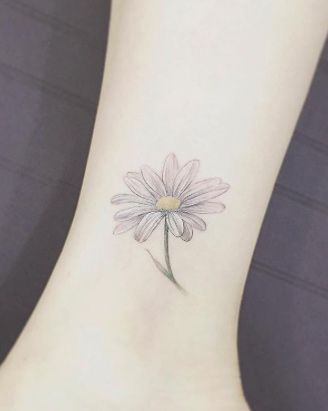 Cute Daisy Flower Tattoo On Girl Ankle